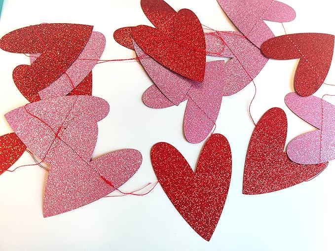 Red Glitter Happy Valentines Day Banner Heart Garland Valentines Party Decor