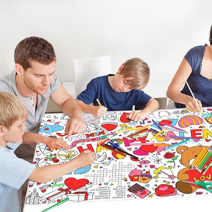 Valentines Day Activity Poster 315x72 Inch Coloring Banner Table Cover Party Decor
