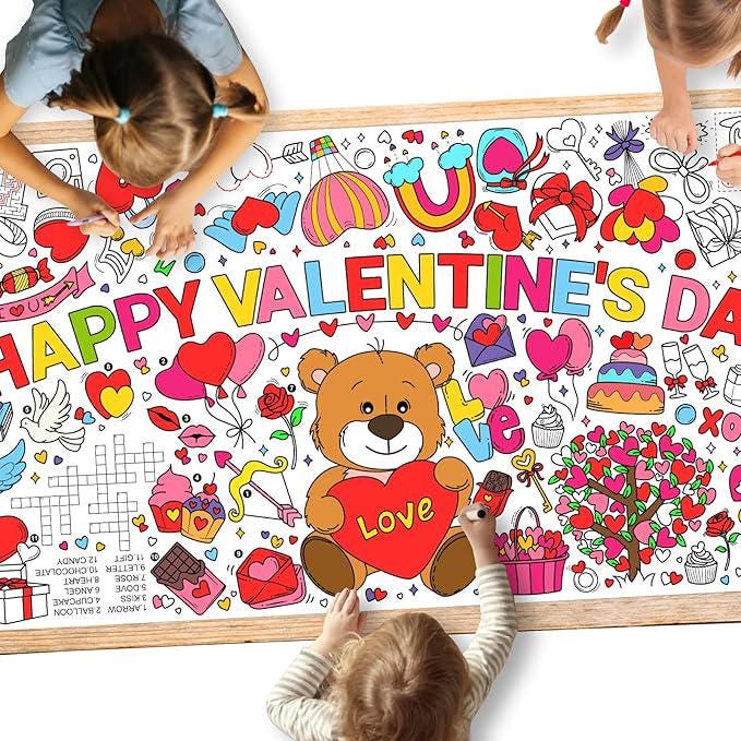 Valentines Day Activity Poster 315x72 Inch Coloring Banner Table Cover Party Decor