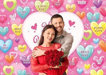 Happy Valentines Day Backdrop Conversation Heart Photo Banner 7x5FT Party Decor