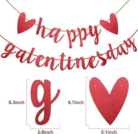 Happy Galentines Day Banner Red Glitter Heart Garland Party Decor for Friends