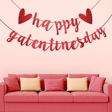 Happy Galentines Day Banner Red Glitter Heart Garland Party Decor for Friends