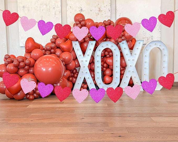 Glitter Red Pink Hot Pink Valentines Day Banner 4 Strings Heart Party Decor