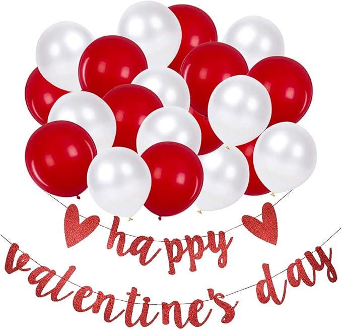 Happy Valentines Day Banner Red Glitter Letters Heart Party Decor for Home Wedding