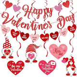 Red Happy Valentines Day Banner Hanging Heart Swirl Valentines Party Decor