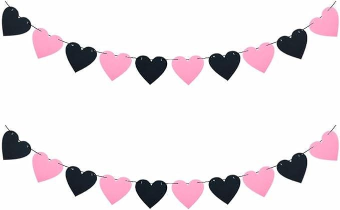 2 Pack Black Pink Heart Garland Felt Valentines Gothic Party Decor