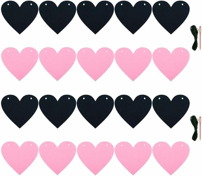 2 Pack Black Pink Heart Garland Felt Valentines Gothic Party Decor