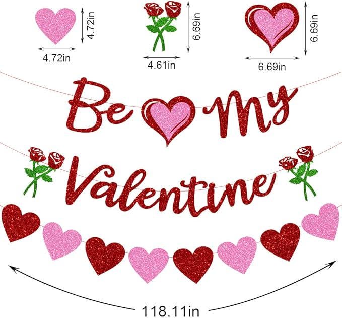 Valentines Banner Red Pink Heart Be My Valentine Garland Party Home Decor