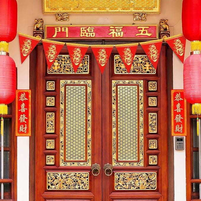 2026 Chinese New Year 20PC Red Gold Dragon Pennant Banner Lunar Festival Decor