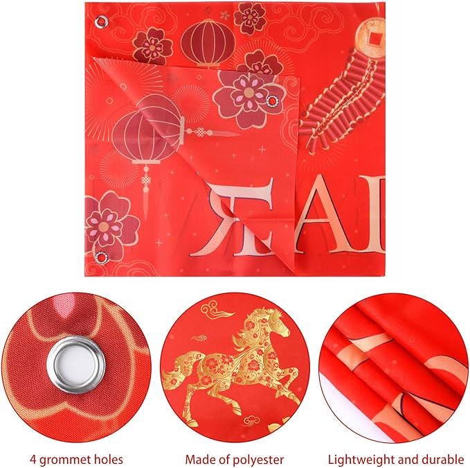 2026 Chinese New Year Banner Horse Red Lanterns Spring Festival Party Decor