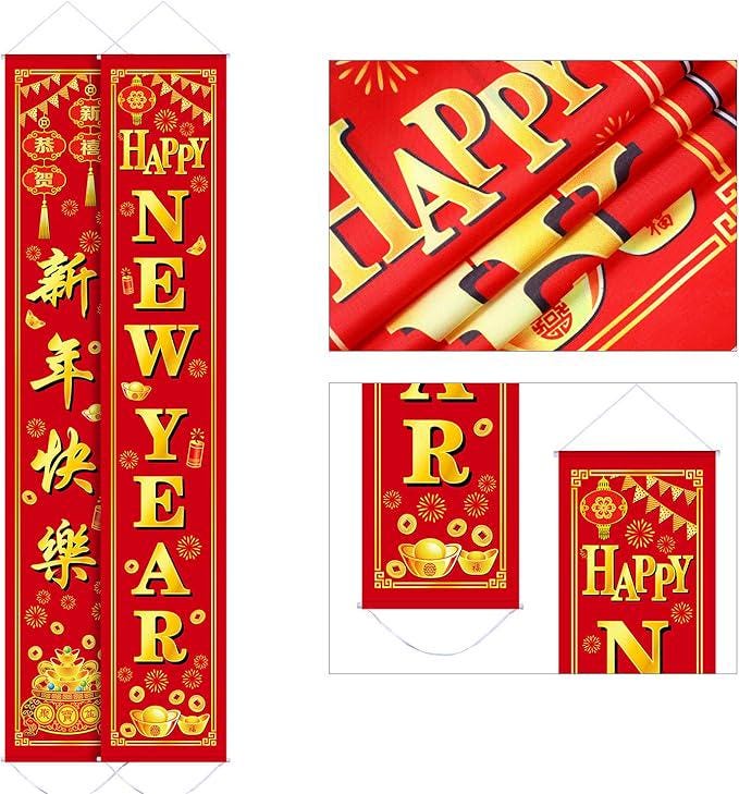 2pcs Chinese New Year 2026 Snake Banner Porch Signs Festival Decor