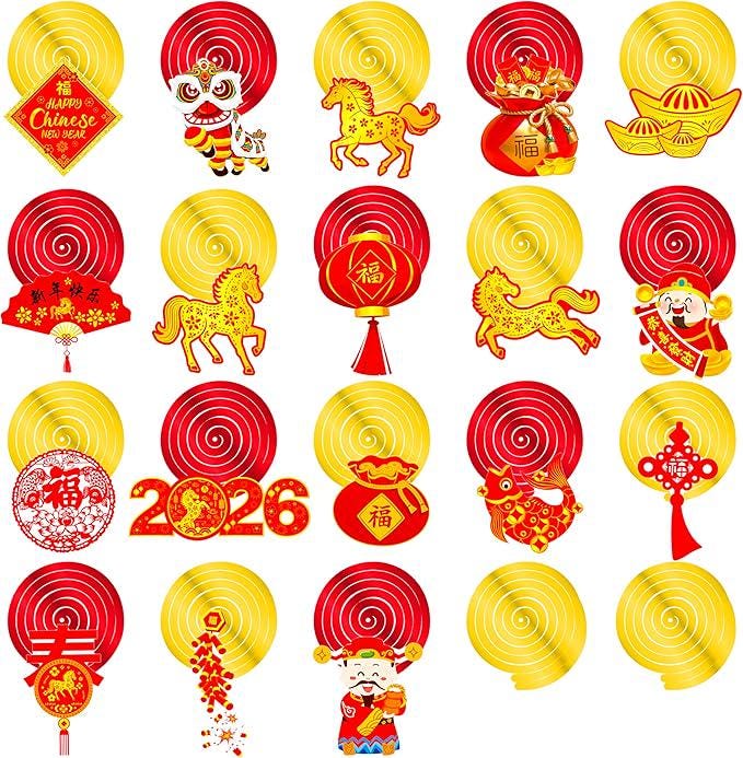 20pcs Chinese New Year 2026 Hanging Swirls Horse Ceiling Streamers Decor
