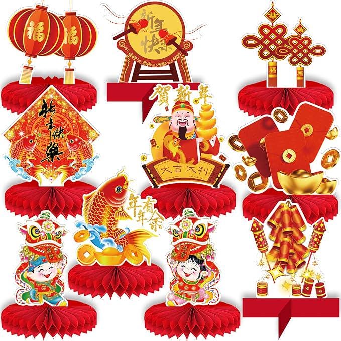 10 Pcs Chinese New Year Party Decorations Red Gold Honeycomb Table Centerpieces