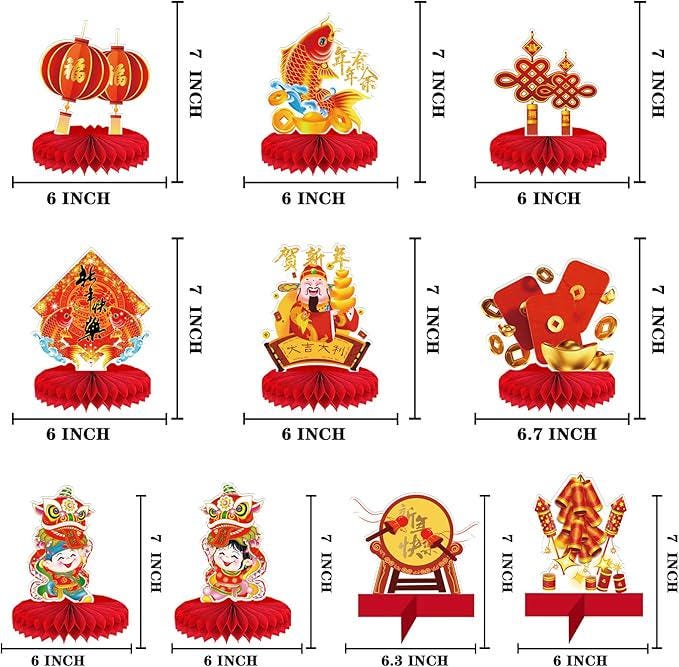 10 Pcs Chinese New Year Party Decorations Red Gold Honeycomb Table Centerpieces