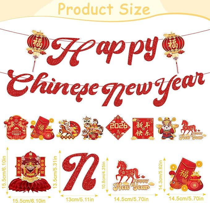 2026 Chinese New Year Banner Hanging Swirls Honeycomb Centerpieces Year of the Horse