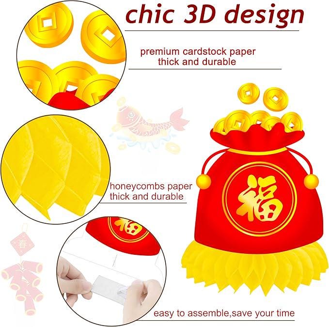 2026 Chinese New Year Party Honeycomb Centerpieces Spring Festival Table Decor