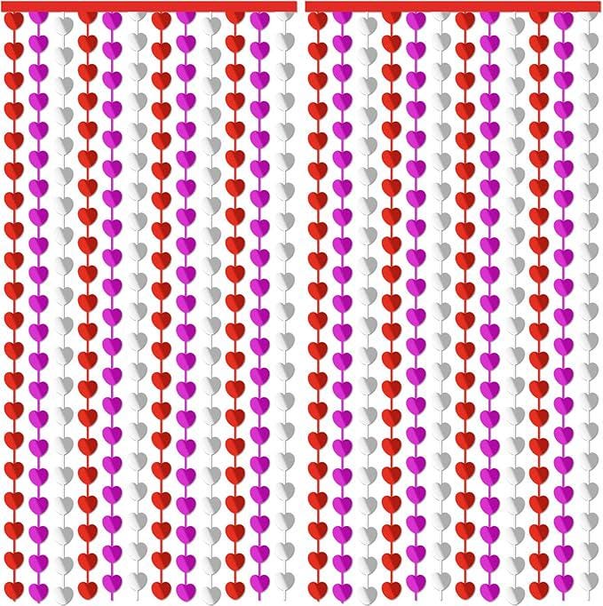 2 Pack Valentines Day Heart Foil Fringe Curtains 3.3x6.6ft Party Backdrop Decor