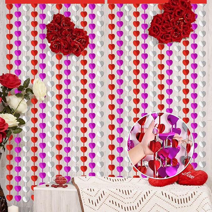 2 Pack Valentines Day Heart Foil Fringe Curtains 3.3x6.6ft Party Backdrop Decor