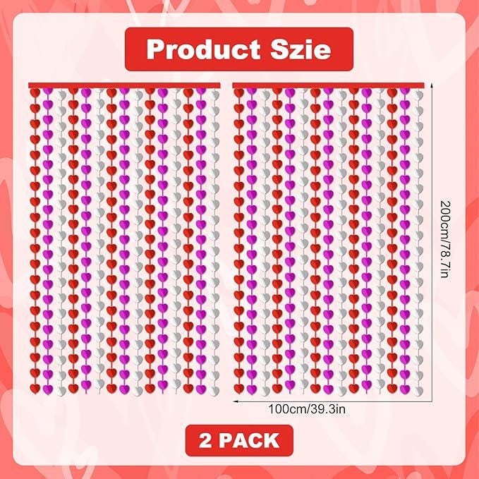 2 Pack Valentines Day Heart Foil Fringe Curtains 3.3x6.6ft Party Backdrop Decor