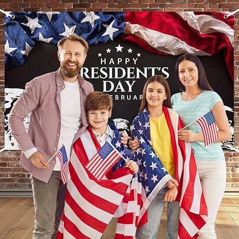 Presidents Day Banner: 70" American Flag Backdrop, Patriotic Decor