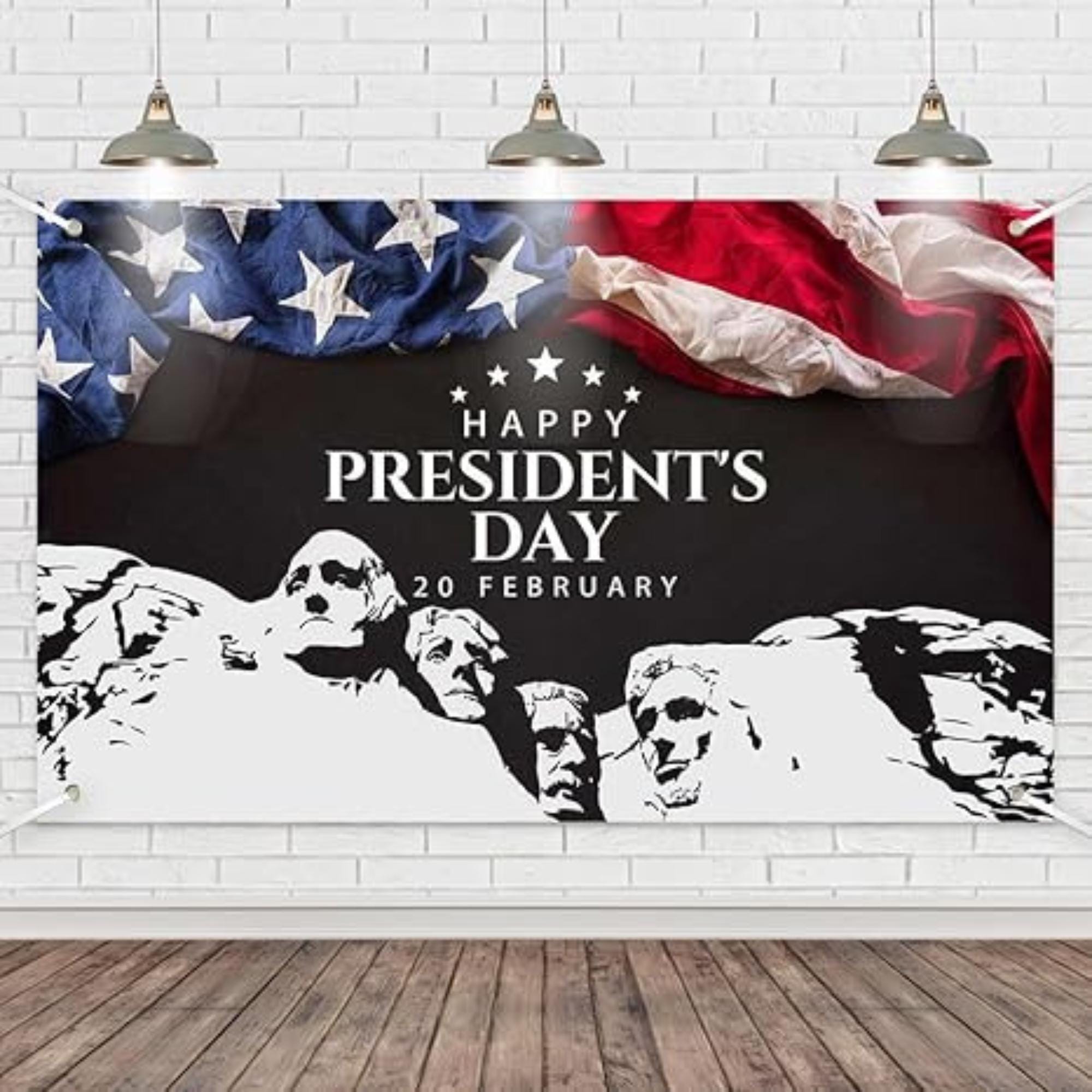 Presidents Day Banner: 70" American Flag Backdrop, Patriotic Decor