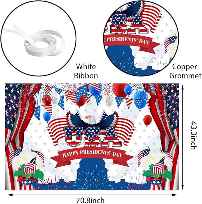 Presidents Day Banner 70 Inch by 43 Inch American Flag Backdrop Patriotic Party Supplies