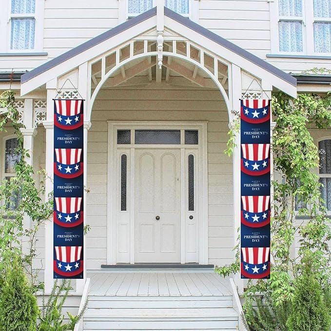 Presidents Day Porch Banner, Patriotic Party Decor (12x71 Inch)