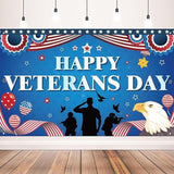 Veterans Day Backdrop Banner, Patriotic Eagle & Soldier Design (71x43 Inch)