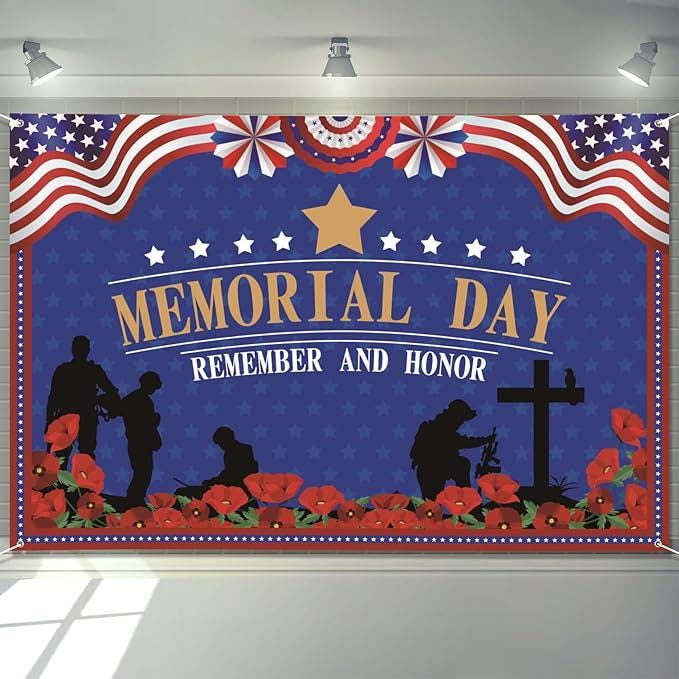 Memorial Day Banner 72 by 48 Inch Patriotic USA Heroes Indoor Outdoor Party Backdrop
