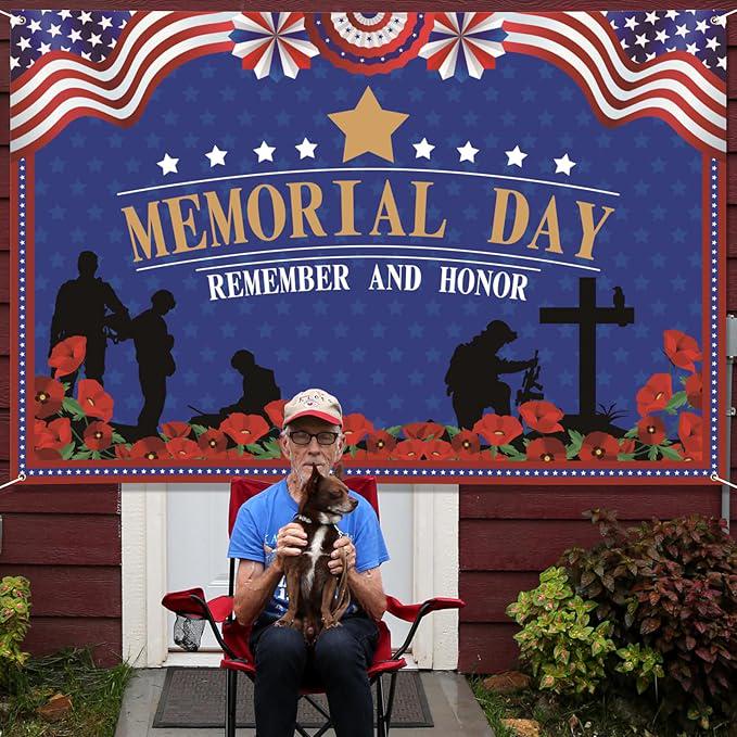 Memorial Day Banner 72 by 48 Inch Patriotic USA Heroes Indoor Outdoor Party Backdrop