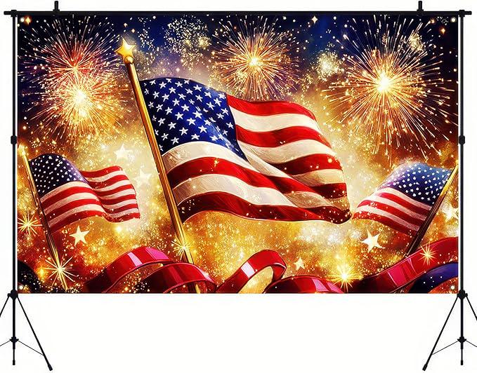 America Independence Day Banner 71 by 43 Inch USA Flag Outdoor Patriotic Holiday Backdrop
