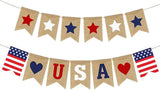 Rustic Burlap USA Banner, Patriotic Star Garland