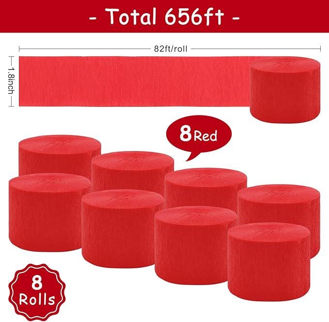 8 Rolls Red Crepe Paper Streamers 656 Ft Party Decorations Valentines Birthday Carnival