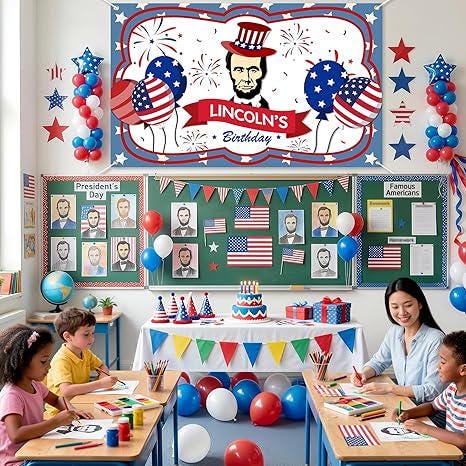 Lincolns Birthday Banner 708x433 Inches Patriotic Wall Art History Classroom