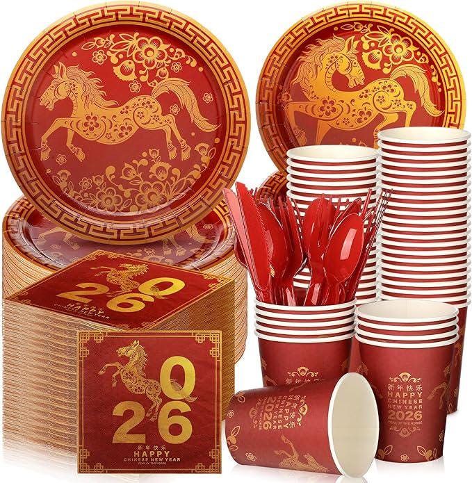 210 Pcs Chinese New Year Party Supplies Dinnerware Set For 30 Guests 2026