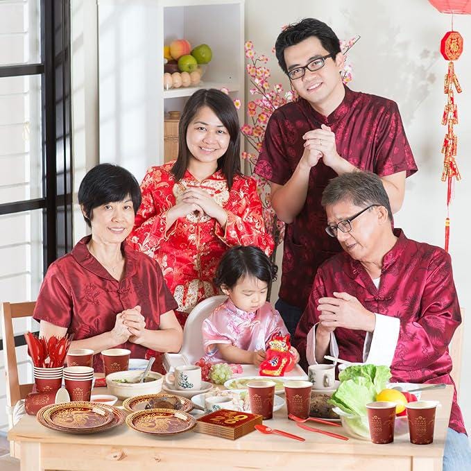 210 Pcs Chinese New Year Party Supplies Dinnerware Set For 30 Guests 2026
