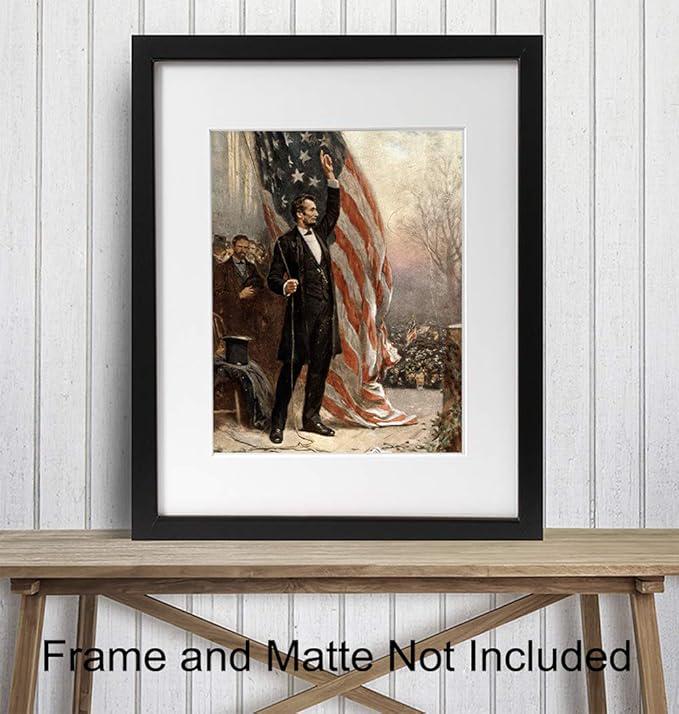 Abraham Lincoln American Flag Art Poster 8x10 Patriotic Wall Decor