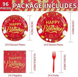 96 Pcs Red Gold Party Plates Napkins Disposable Tableware Set For 24 Guests