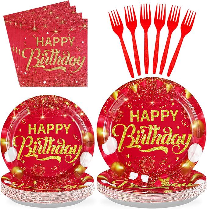 96 Pcs Red Gold Party Plates Napkins Disposable Tableware Set For 24 Guests