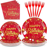 96 Pcs Red Gold Party Plates Napkins Disposable Tableware Set For 24 Guests