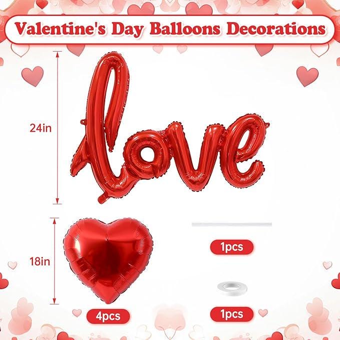Love Balloons 24 Inch Red Foil Banner with 18 Inch Heart Balloons for Valentines Day