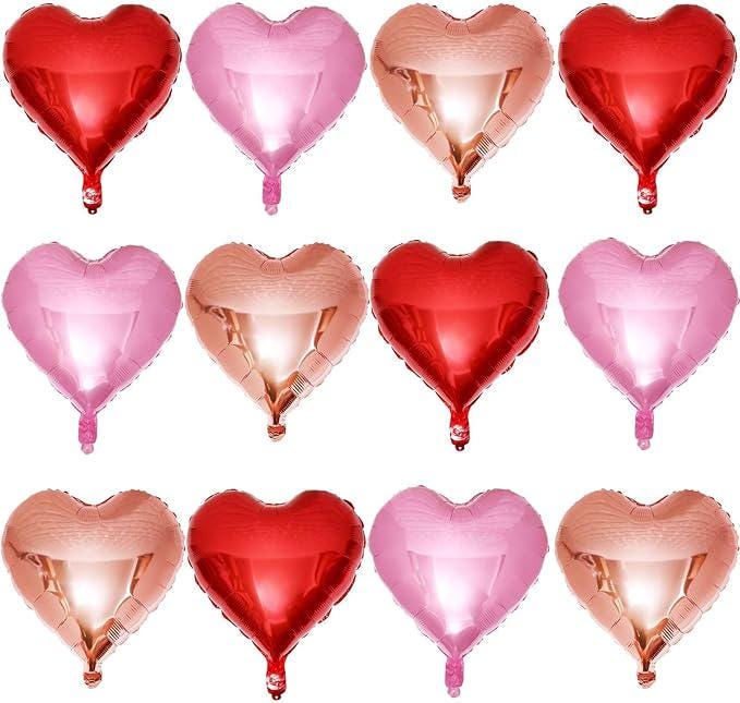 12 Pcs Red Heart Foil Balloons 18 Inch Love Balloons for Valentines Birthday Wedding Party