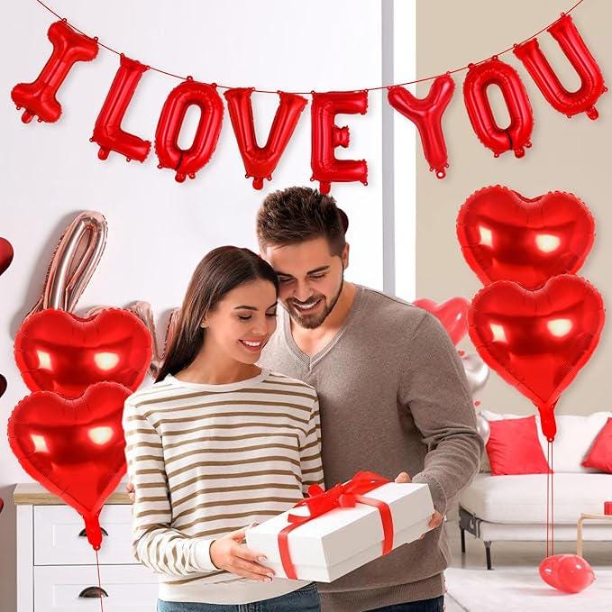 16 Inch Red I Love You Balloons with 18 Inch Heart Balloons Valentines Wedding Party Decor