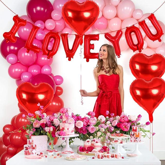 16 Inch Red I Love You Balloons with 18 Inch Heart Balloons Valentines Wedding Party Decor