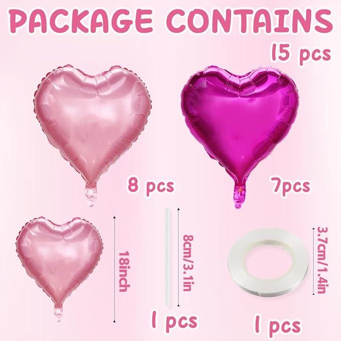 Hot Pink Mixed Heart Balloons 15 Pcs 18 Inch Love Balloons Valentines Birthday Wedding Party