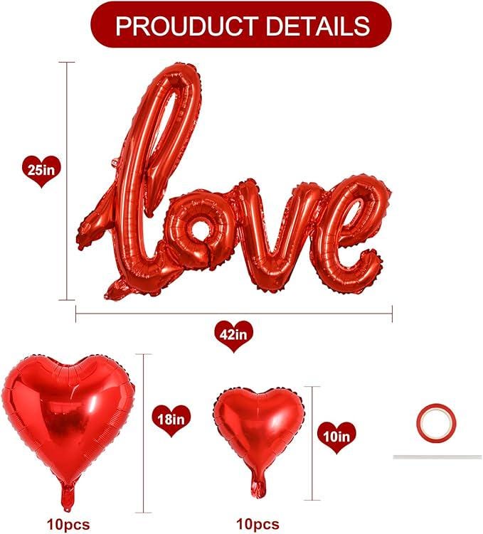 Red Heart Balloons and Love Balloon Kit 21 Pcs Valentines Wedding Party Decorations
