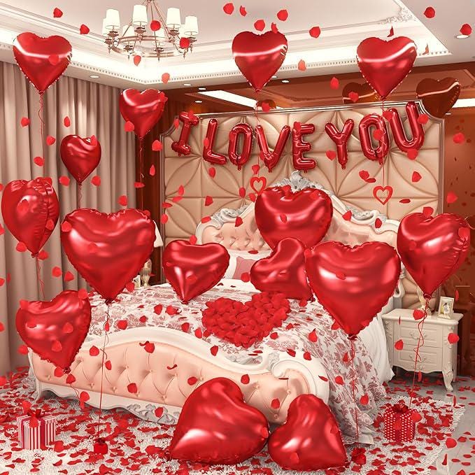 I Love You Balloons Valentines Red Heart Foil Balloon 1000 Rose Petals Wedding Party