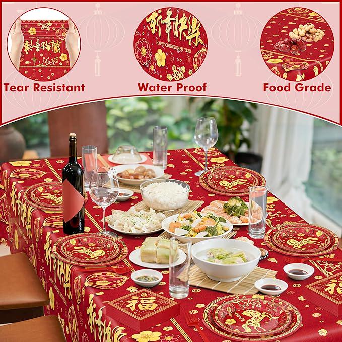 122 Pcs Chinese New Year 2026 Disposable Plates Napkins Forks Tableware For Party