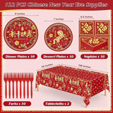 122 Pcs Chinese New Year 2026 Disposable Plates Napkins Forks Tableware For Party
