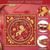122 Pcs Chinese New Year 2026 Disposable Plates Napkins Forks Tableware For Party